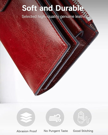 BOSTANTEN Womens Leather Wallets RFID Blocking Large Capacity Credit Card Holder Phone Clutch Rose Red