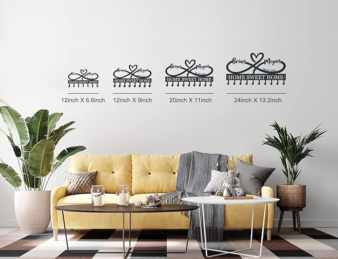 EXUNART Metal Key Holder for Wall, 5 Hooks, Art Deco, Personalized, Waterproof, Rust Resistant, Max 33 pounds, Decorative Home Decor, Wedding Gift