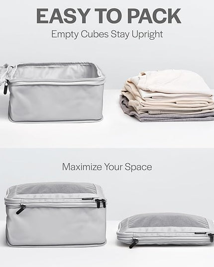 Aerotrunk Compression Packing Cubes for Travel - Luggage Organizer Bags - Double Zipper Packing Cubes for Suitcases (4-Pack, Light Grey)