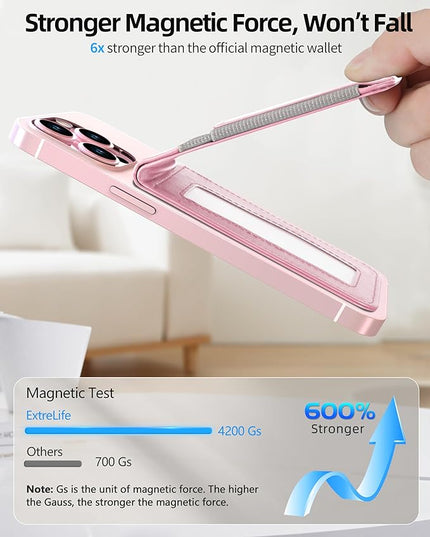 For Magsafe Wallet Stand, Strongest Magnetic Wallet for iPhone 17/16/15/14/13/12 Series, Adjustable Stand, ID Window, 4 Card Slots, 10 Cards Holder, Vegan Leather, RFID Blocking, Pink