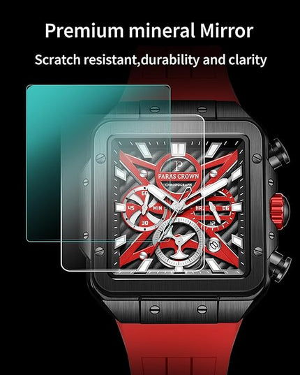 Paras Crown Watches for Men Tonneau 5ATM Waterproof Quartz Luxury Chronograph Analog Men's Wrist Watches Stainless Steel Case Mens Watches