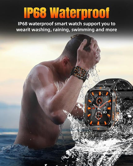 QTLLBT Military Smartwatch, Answer Make Calls LED Flashlight Barometer Compass 2.01HD IP68 Waterproof Outdoor Tactical Watch 100+ Sports Modes Sleep Heart Rate Available for Android iOS (Steel Band)