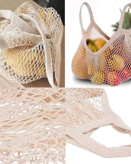 Ahyuan Reusable Cotton Mesh Grocery Bags Cotton String Bag Net Shopping Mesh Bags Pack of 3 (Beige)