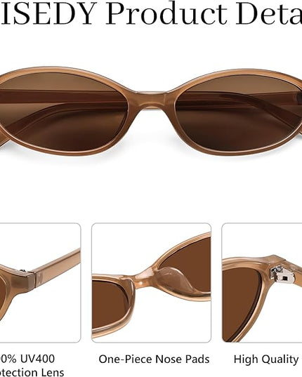 FEISEDY Retro Oval Cat Eye Sunglasses for Women 90s Narrow Lightweight Shades Y2k Trendy Sunnies B0257