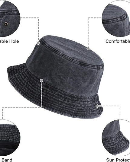 kozinu Washed Cotton Bucket Hats Packable Summer Outdoor Cap Travel Beach Sun Hat Plain Colors for Men Women