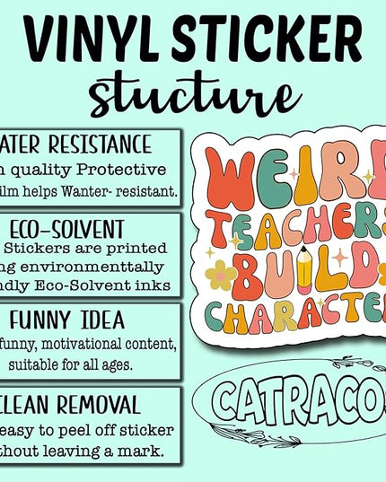 (3Pcs) Weird Teacher Build Character Sticker, Teacher Decorate Books Laptop Phone Water Bottles Kindles Stickers Tumbler Waterproof Vinyl Decorate Sticker 3 x 2,8" Inch