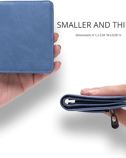 Alldaily Small RFID Wallet for Women Slim Compact Bifold Pocket Ladies Travel Mini Purse (Blue)