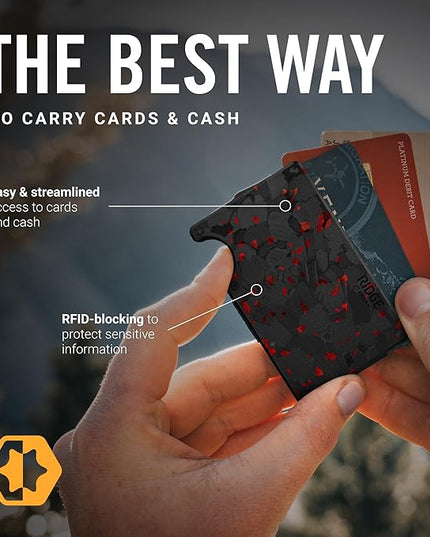 Ridge Wallet for Men - Slim Minimalist Compact Wallet and Card Holder, RFID Protected Front Pocket Wallets for Men with Integrated Cash Strap (Forged Ember)