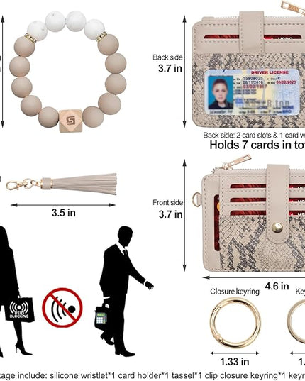COOLANS Silicone Bracelet Wristlet Wallet Credit Card Holder RFID,ID Window,Key Ring Tassel,Slim Wallet Women Keychain Purse