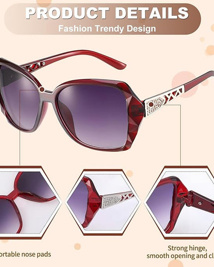 DragonflyDreams 4 Pcs Women Large Sunglasses, UV 400 Glasses Oversized Classic Trend Ladies Sunglasses Sparkling Large Frame