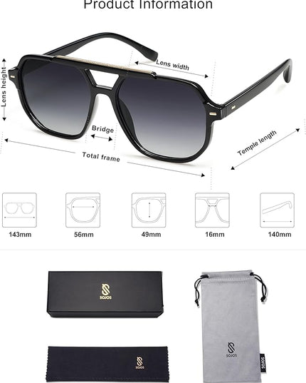 SOJOS Retro Trendy Aviator Polarized Sunglasses Men Women Vintage 70s Square Stylish Frame Sun Glasses SJ2283