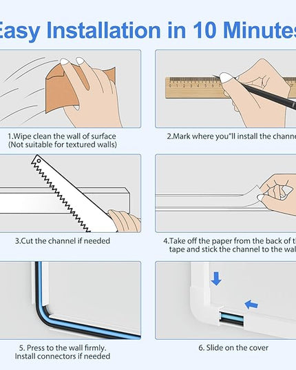 Yecaye Cord Hider, 113in Medium Cord Covers for Wires on Wall, Cord Organizer for 2-3 Wires, Easy Install Cable Management Kit, TV Cable Hider for Home Office, W0.95in H0.55in, White