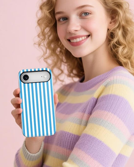 Magnetic for iPhone 17 Air Case Cute Stripes Phone Case, Shockproof Slim TPU and Hard PC Protective Phone Cover Compatible with MagSafe Designed for Women Girls, Deep Blue
