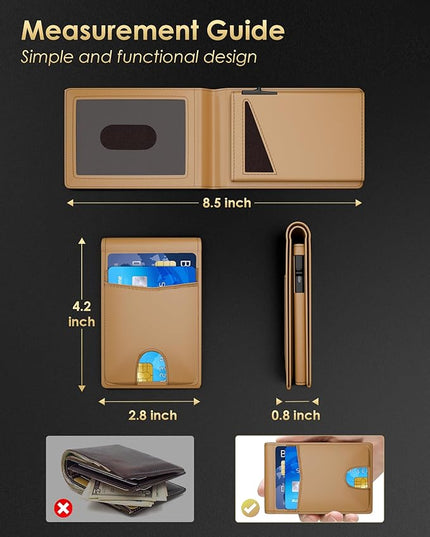 QLD Wallet for Men - RFID Blocking [Functional & Practical] Bifold Slim Minimalist Credit Card Holder Pop Up Metal Case with Cash Slot Front Pocket with ID Window, Gift Boxed (Brown)