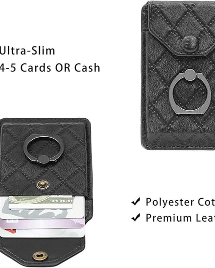 Cell Phone Card Holder RFID Ring Stand Stick on Wallet Card Holder of Phone All Smartphones Adhesive Credit Card Holder for Cell Phone-Black