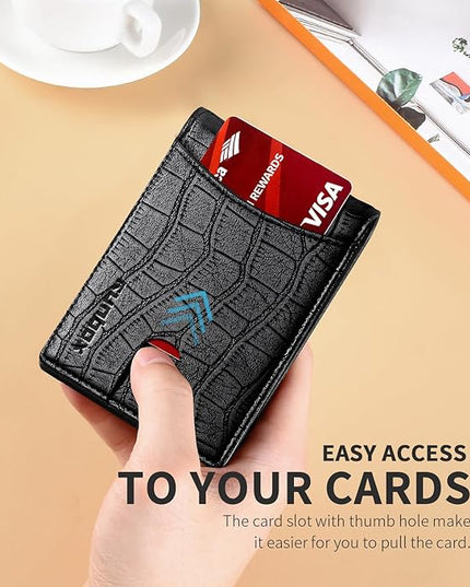 RUNBOX Slim Wallet for Men Genuine Leather RFID Blocking Bifold Minimalist Front Pocket Mens Wallet with Money Clip Thin Gift Box