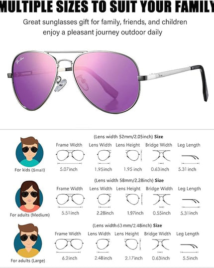 Pro Acme Classic Polarized Aviator Sunglasses 100% UV Protection, 52mm 58mm 63mm