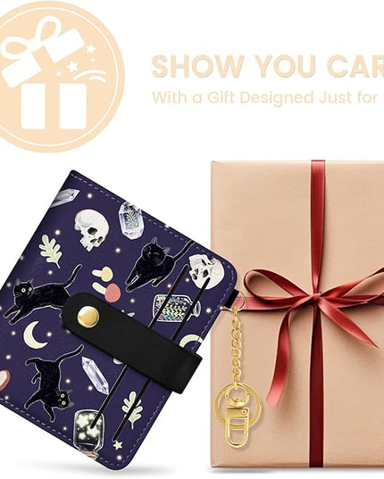 Sodsay Small Slim Wallet Women RFID Blocking, PU Leather Bifold Ladies Wallet with Zipper Coin Pocket, Thin Cute Travel Card Wallets for Girls, Black Cat Gothic