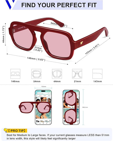 VANLINKER Oversized Retro Square Aviator Sunglasses for Women Men 70s Vintage Style Trendy Big Flat Top Sun Glasses VL9826
