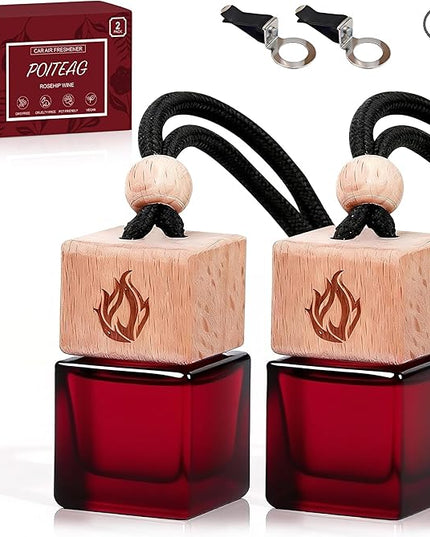 Car Air Freshener Hanging 2 Pack, Rosehip Wine Scent Car Perfume, Long Lasting Automotive Essential Oil Diffuser, Cute Car Accessories for Women Men