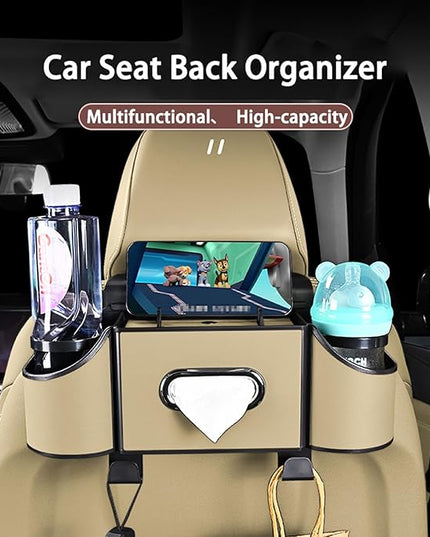 Back Seat Car Organizer,4 in 1 Multifunctional Car Back Seat Storage Box with Drink Cup Holder Tissue Box, for Hold Phone,Snacks, Drinks, Handbag-Meter