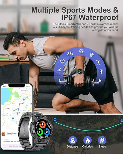 SUNKTA Military Smart Watch for Men(Answer/Dial Calls),100 Sports Modes, 5ATM Waterproof Fitness Watch with Heart Rate/SpO2/Blood Pressure for Android and iOS,1.39''HD DIY Screen Smartwatch Black