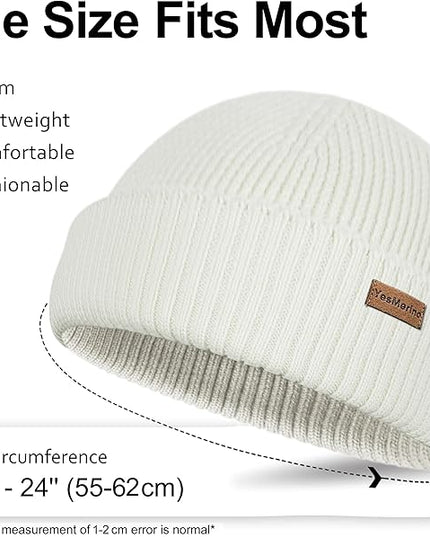 100% Merino Wool Fisherman Beanie for Men Women, Short Knit Cuff Trawler Winter Hat, Warm Soft Outdoor Gift