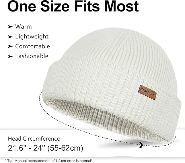 100% Merino Wool Fisherman Beanie for Men Women, Short Knit Cuff Trawler Winter Hat, Warm Soft Outdoor Gift