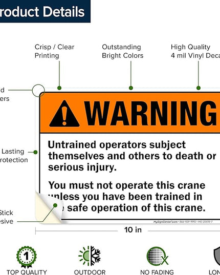 Warning Untrained Operators Subject Themselves And Others To Death Sign, 10x7 Inches, 4 Mil Vinyl Decal Stickers Weather Resistant, Made in USA by My Sign Center
