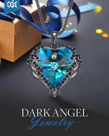 CDE Christmas Gifts for Women Angel Wings Necklace for Women with Birthstone, Love Heart Silver Tone/Gold Tone Pendant, Ideal Anniversary or Birthday Jewelry Gifts for Wife Girlfriend Her
