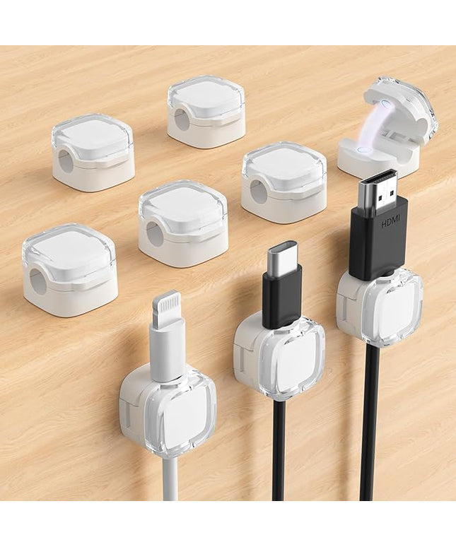 Magnetic Cable Clips, Adjustable Cord Holder Management, Adhesive Wire Keeper Organizer for Home Office Desk Phone PC Car Wall Desktop Nightstand Appliance (9-Pack White Crystal)