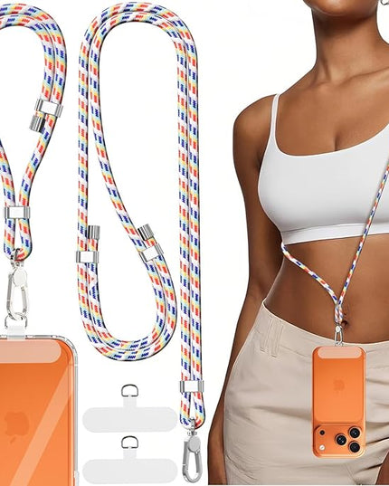 4-IN-1 Phone Lanyard + Wrist Strap, 2PCS Adjustable Length Cell Phone Lanyard with 2 Tether Tabs for iPhone,Smartphones