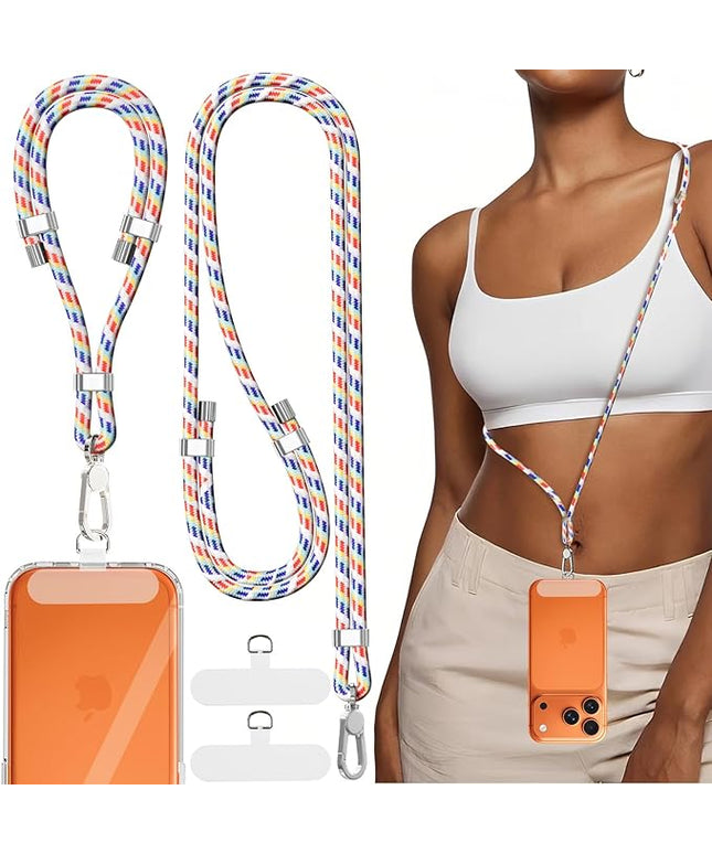 4-IN-1 Phone Lanyard + Wrist Strap, 2PCS Adjustable Length Cell Phone Lanyard with 2 Tether Tabs for iPhone,Smartphones