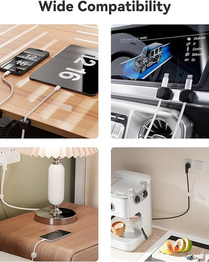 Rotatable Cord Organizer, Enhanced Spring Cable Clips, Strong Adhesive Cable Management, Desk Cord Holder for Nightstand, Office Accessories and Car (8*Black)