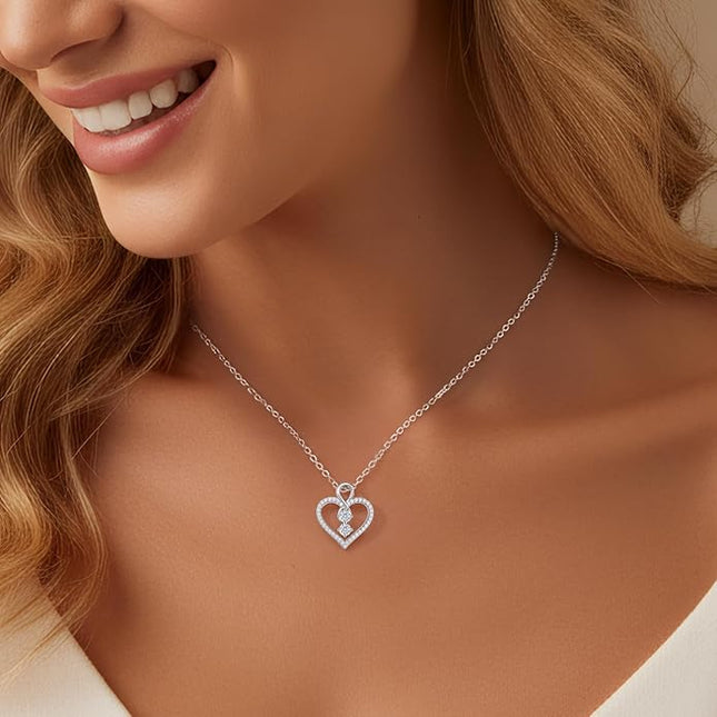 LOUISA SECRET Infinity Double Birthstone Necklace, 925 Sterling Silver Tiny Pendant Heart Necklace for Women Wife Her, Best Jewelry Gift Heart Jewelry Meaningful Gift for Valentine's Day, Christmas, Birthday Anniversary