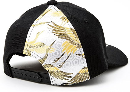 W@nderFabric Traditional Japanese Kimono Baseball Cap, Embroidered Pattern, Adjustable Snapback Flat Brim, 6-Panel Cap