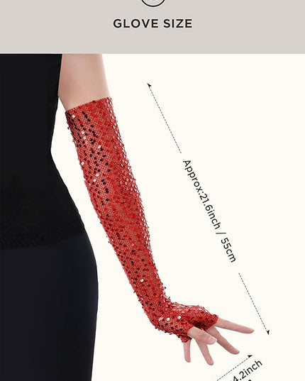 BABEYOND Opera Gloves for Women - Long Fingerless Sequin Sparkling Glitter Gloves Tea Party Stretchy Adult Size Elbow Length