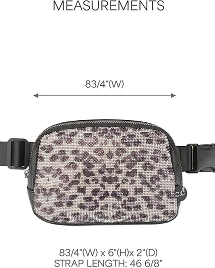 C.C Animal Print Rhinestone Fanny Pack – Leopard & Zebra Waist Bag, Crossbody Belt Bag with Adjustable Strap (Animal Print - Black Leopard)
