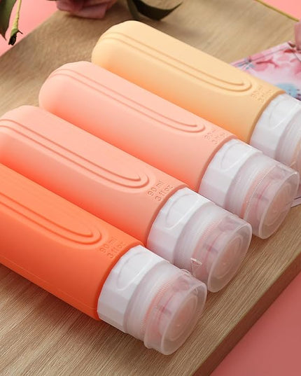 Travel Bottles for Toiletries, Tsa Approved 3oz Travel Size Containers BPA Free Leak Proof Refillable Liquid Silicone Squeezable Travel Accessories for Shampoo Conditioner Lotion (4 Pack)