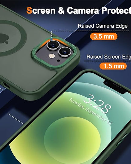 Hython Case for iPhone 12 Case Magnetic Translucent Matte Phone Cases 6.1" [Compatible with MagSafe] Thin Slim Fit Shockproof Bumper Hard Protective Cover for Women Men Girls, Dark Green