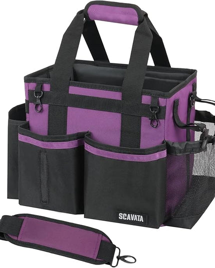 Compact Wearable Cleaning Caddy, Small Cleaning Caddy Supplies Organizer with Handle & Shoulder Straps for Housekeepers, Under Sink & Car Cleaning Tool Organizers Bag (RoyalPurple)