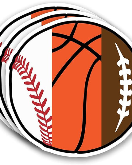 (3Pcs) Sports Ball Stickers, Baseball Basketball Football Mixed Ball Sticker, Waterproof Vinyl Decals for Water Bottle, Tumbler, Laptop, Phone Case, Scrapbooking, Sport Lovers, 3" x 3"