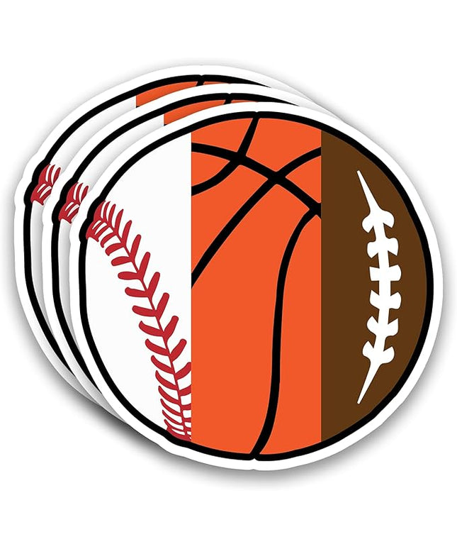 (3Pcs) Sports Ball Stickers, Baseball Basketball Football Mixed Ball Sticker, Waterproof Vinyl Decals for Water Bottle, Tumbler, Laptop, Phone Case, Scrapbooking, Sport Lovers, 3" x 3"