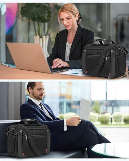 EMPSIGN Laptop Case Briefcase, 17.3 Inch Laptop Bag Expandable Messenger Bag for Men & Women Water Repellent, RFID Blocking Shoulder Bag Canvas Bag for Work, Business Travel