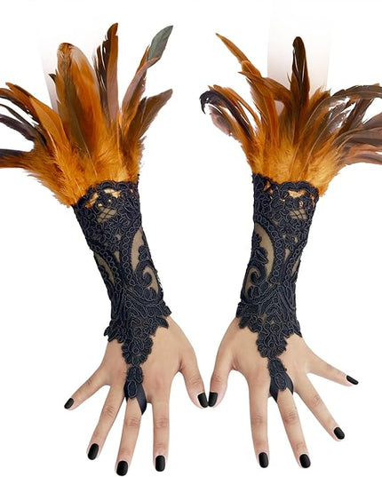 HOMELEX Women Black Lace Feather Gloves Witch Angel Costume Accessories Swan Wings Wrist Bands