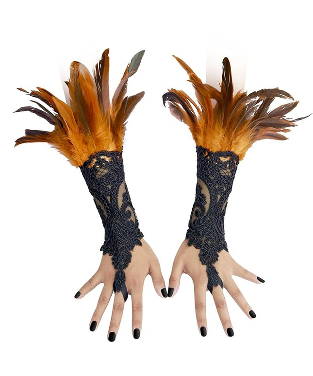 HOMELEX Women Black Lace Feather Gloves Witch Angel Costume Accessories Swan Wings Wrist Bands