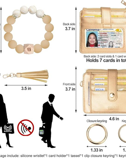 COOLANS Silicone Bracelet Wristlet Wallet Credit Card Holder RFID,ID Window,Key Ring Tassel,Slim Wallet Women Keychain Purse