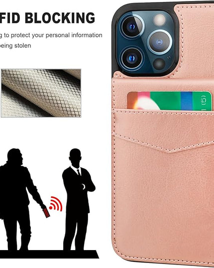 KIHUWEY for iPhone 13 Pro Max Case Wallet Compatible with MagSafe Wireless Charging, Credit Card Holder, RFID Flip Leather Magnetic Clasp Kickstand Heavy Duty Protective Cover 6.7 Inch (Rose Gold)