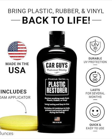CAR GUYS Plastic Restorer | Bring Plastic, Rubber, and Vinyl Back to Life! | User Friendly Trim Restorer | Safe Auto Detailing Supplies | 8 Oz Kit with Foam Applicator