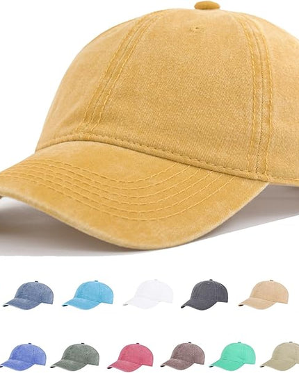 YEANIY Vintage Washed Cotton Plain Baseball Caps Adjustable Unstructured Soft Blank Casual Dad Ball Hats for Men Women